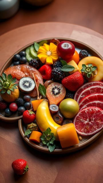 Vibrant Fresh Fruit Platter: Healthy Phone Background