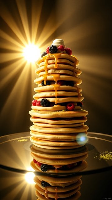 Golden Stack Pancakes with Berries & Syrup Wallpaper