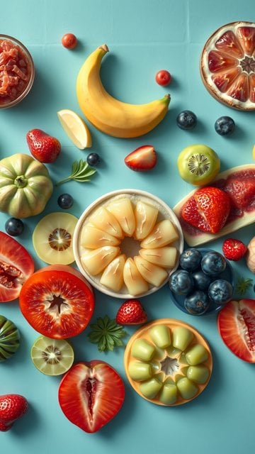 Vibrant Stylized Fruit Flat Lay Wallpaper