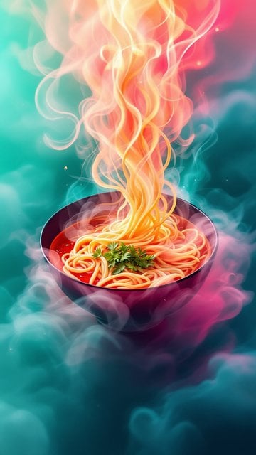 Fiery Noodles in a Teal Dreamscape Bowl