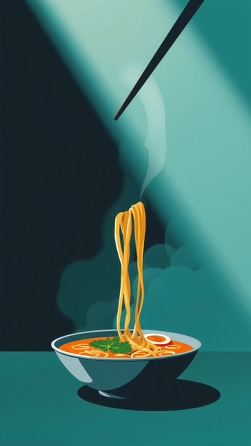 Steaming Ramen Bowl Minimalist Art Wallpaper