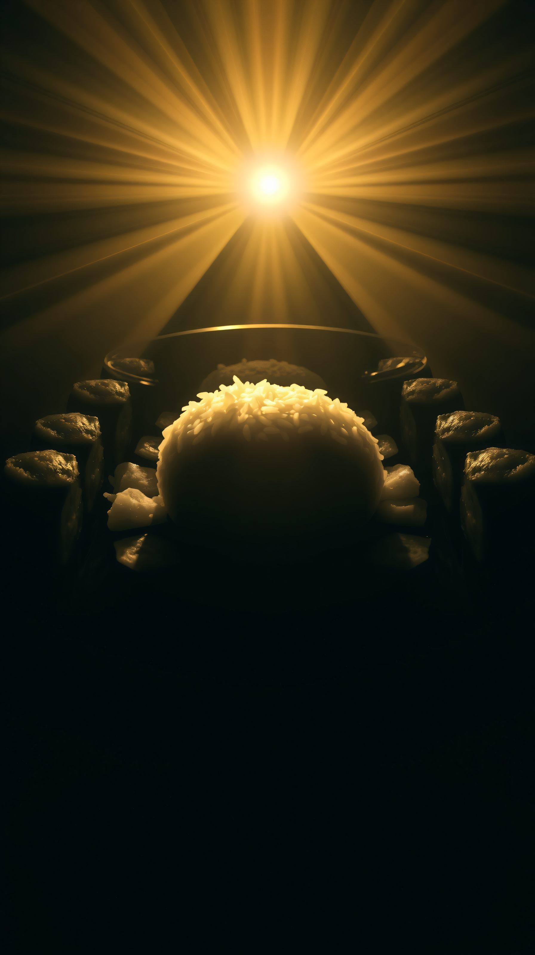 Golden Light Rice Bowl Aesthetic Wallpaper, rice bowl, golden light, dark aesthetic, food wallpaper, iphone background, android wallpaper