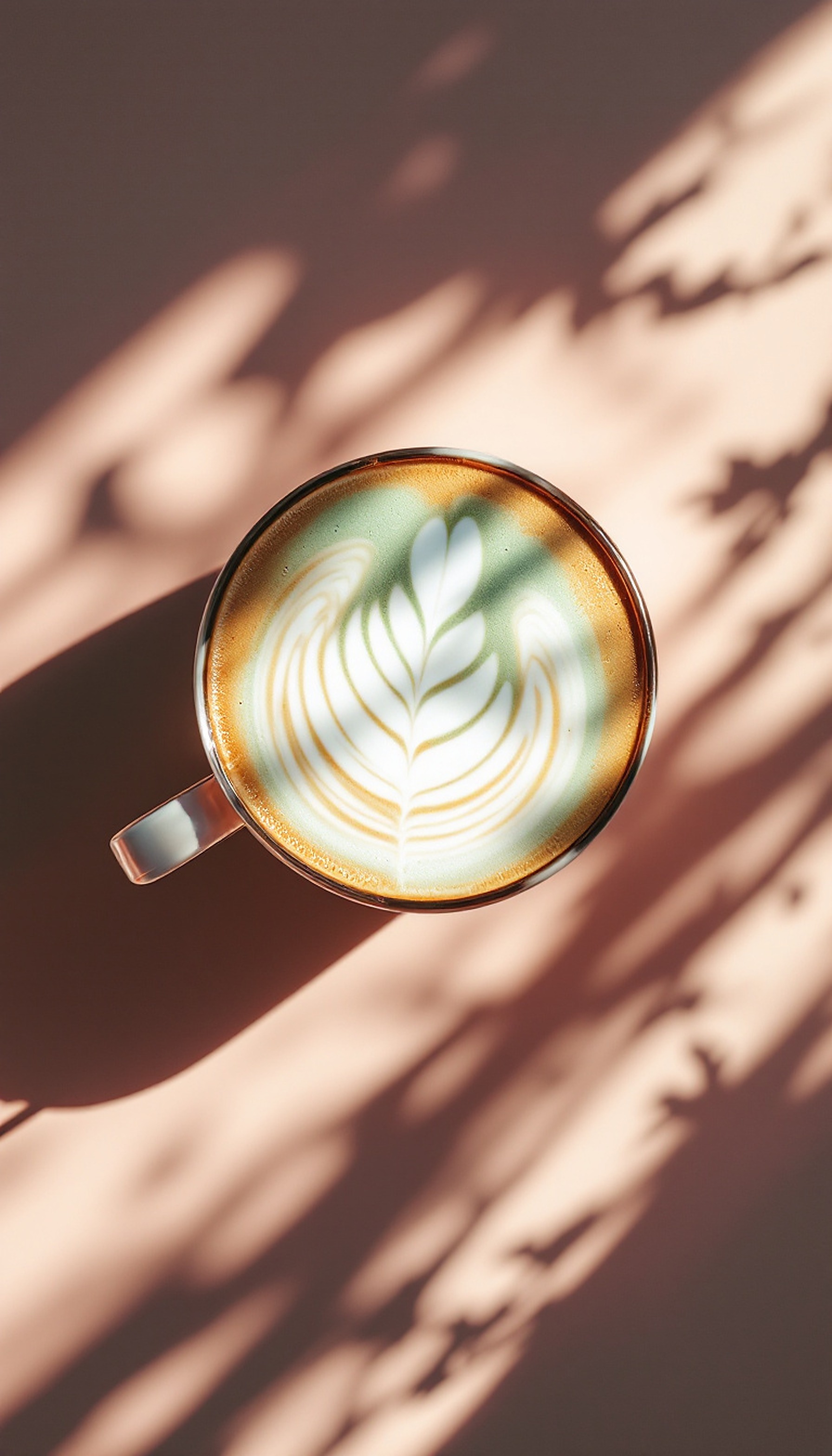 Matcha Latte Art on Pink Background with Shadows, matcha latte, latte art, coffee, aesthetic, pink, shadows