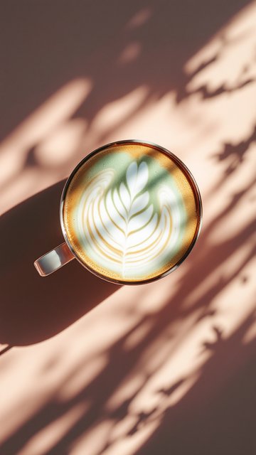 Matcha Latte Art on Pink Background with Shadows