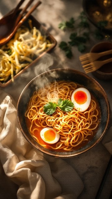 Steaming Ramen with Soft-Boiled Eggs