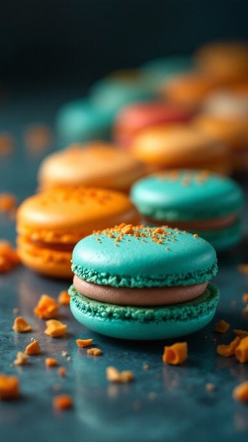 Colorful Macarons Dark Teal Background Wallpaper