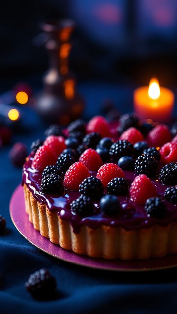 Dark Berry Tart with Candlelight