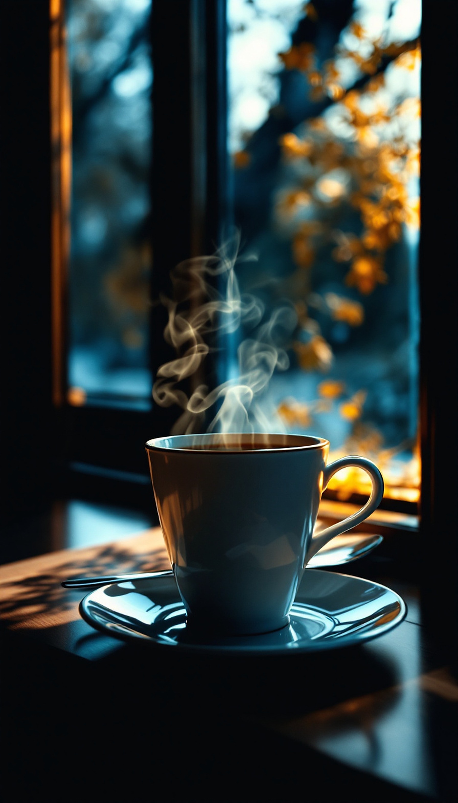 Steaming Coffee by Window: Cozy Autumn Vibes, coffee, steaming, cozy, autumn, fall, window