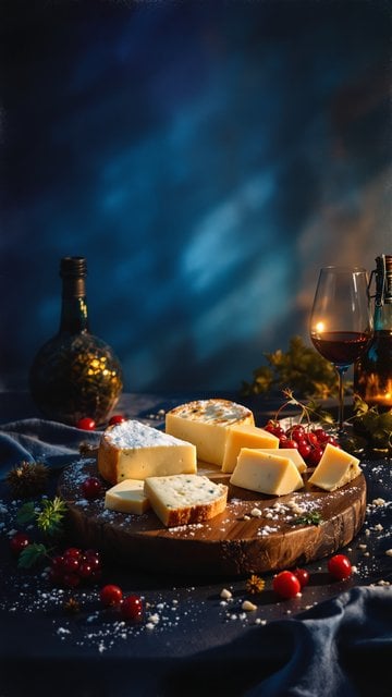 Gourmet Cheese Board with Wine & Berries