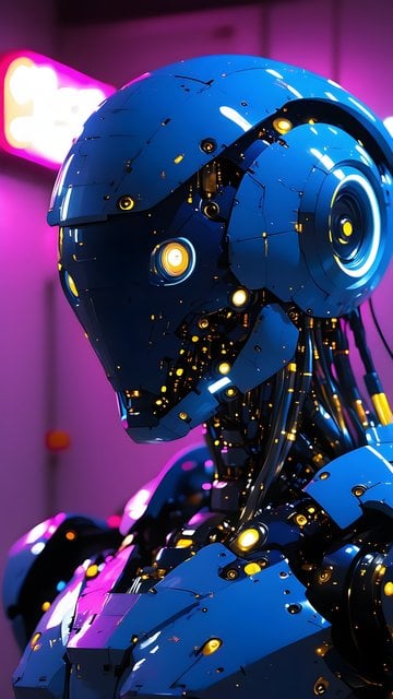 Neon Blue Cyberpunk Robot Mobile Wallpaper