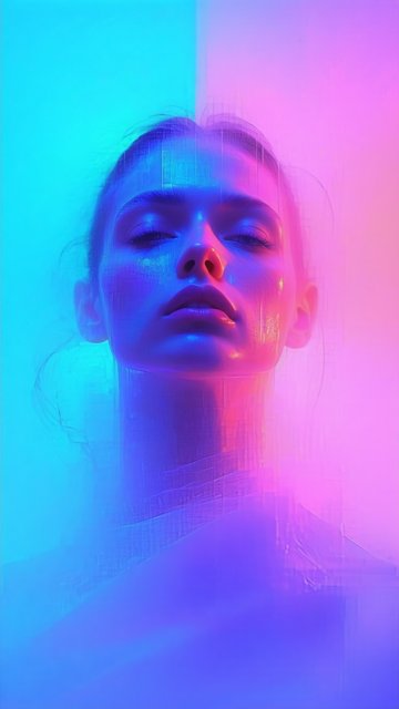 네온 조명 속 여성 초상화