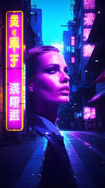 Neon Cyberpunk Portrait in Futuristic Cityscape