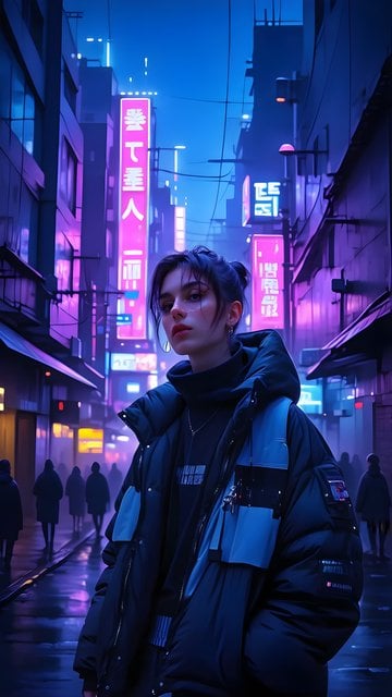 Neon Cyberpunk City Girl Aesthetic Wallpaper