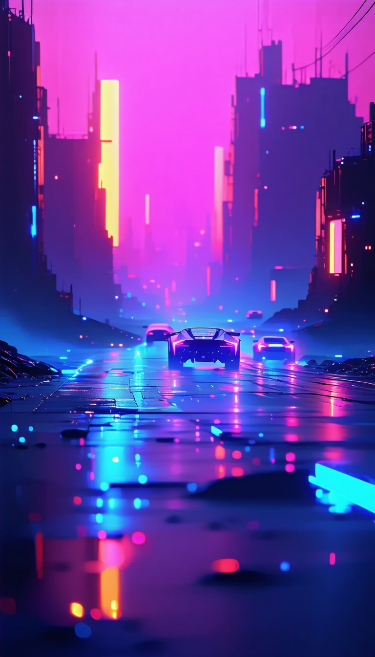 네온빛 미래도시의 질주, 미래도시, 네온, 스포츠카, 질주, 밤, Cyberpunk