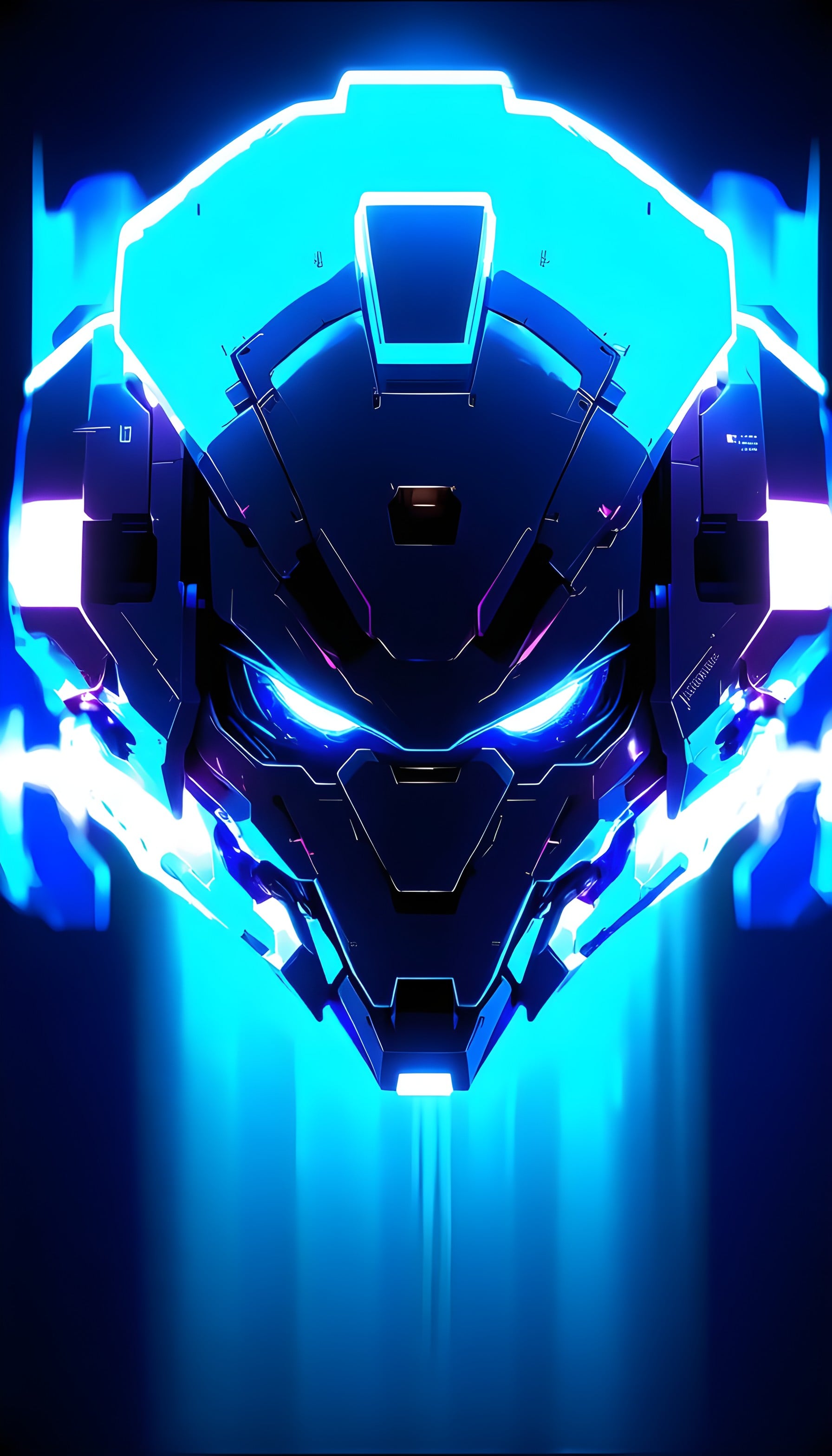 Electric Blue Robot Face Sci-Fi Mobile Background, robot, mech, cyberpunk, futuristic, glowing blue, neon