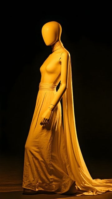 Dramatic Golden Mannequin Gown Mobile Wallpaper