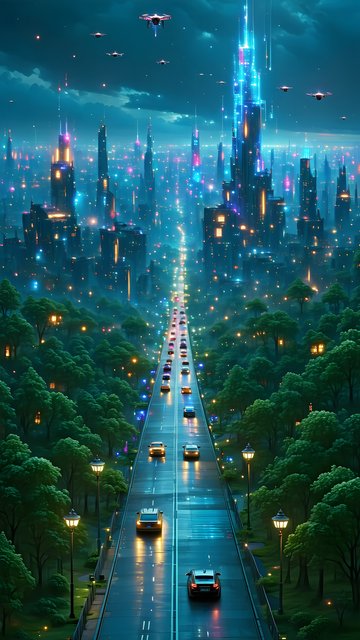 Vibrant Futuristic Cityscape Night Highway Wallpaper