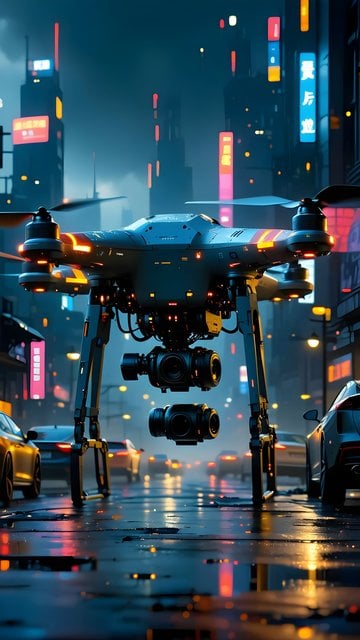 Cyberpunk Drone City Night Neon Wallpaper