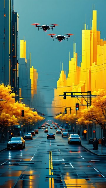 미래 도시의 거리 풍경