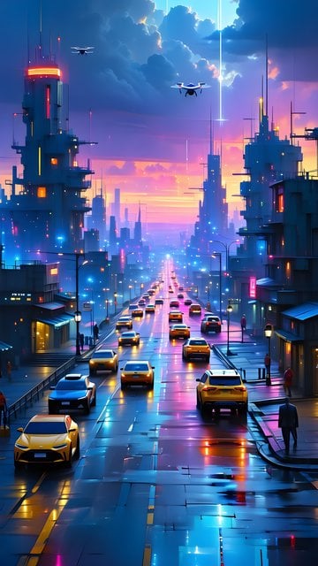 Neon Cyberpunk City Sunset Mobile Wallpaper