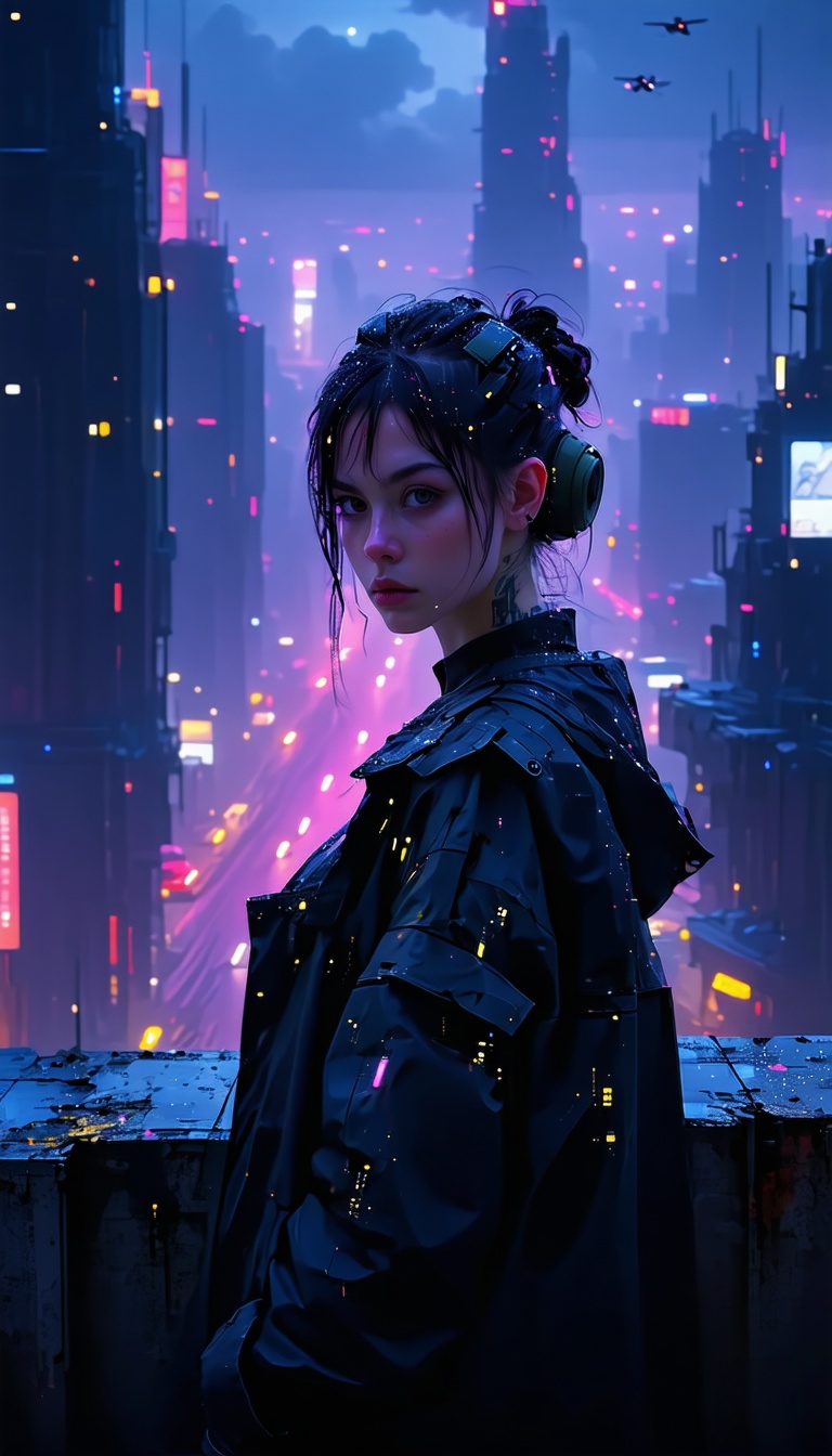 미래도시의 소녀, 미래도시, Cyberpunk, 소녀, 일러스트, 디지털아트, SF