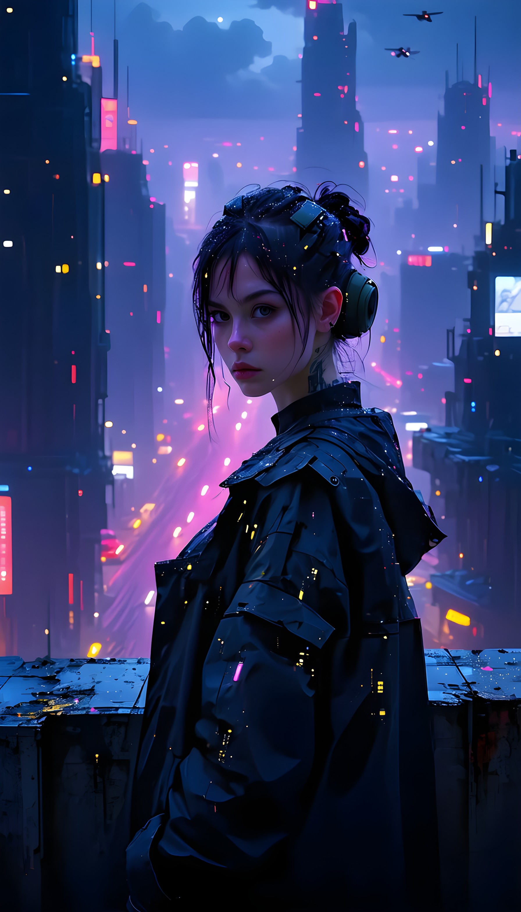 Cyberpunk City Girl Neon Night Phone Wallpaper, cyberpunk, futuristic city, neon, night, sci-fi, anime girl