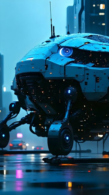 Futuristic Mech Cityscape Night Mobile Wallpaper
