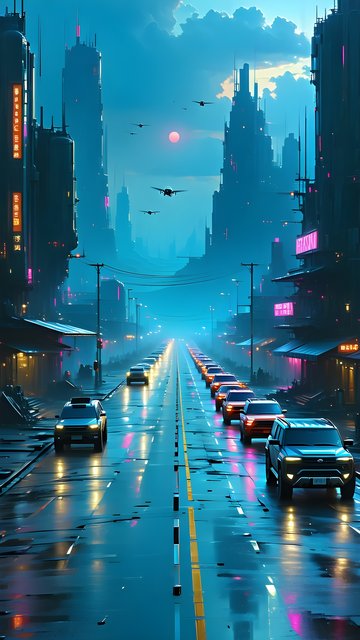 Neon Cyberpunk City Highway at Night Wallpaper