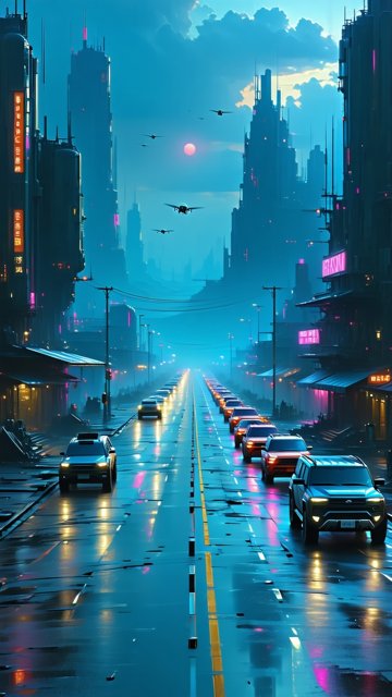 미래도시의 밤거리 풍경