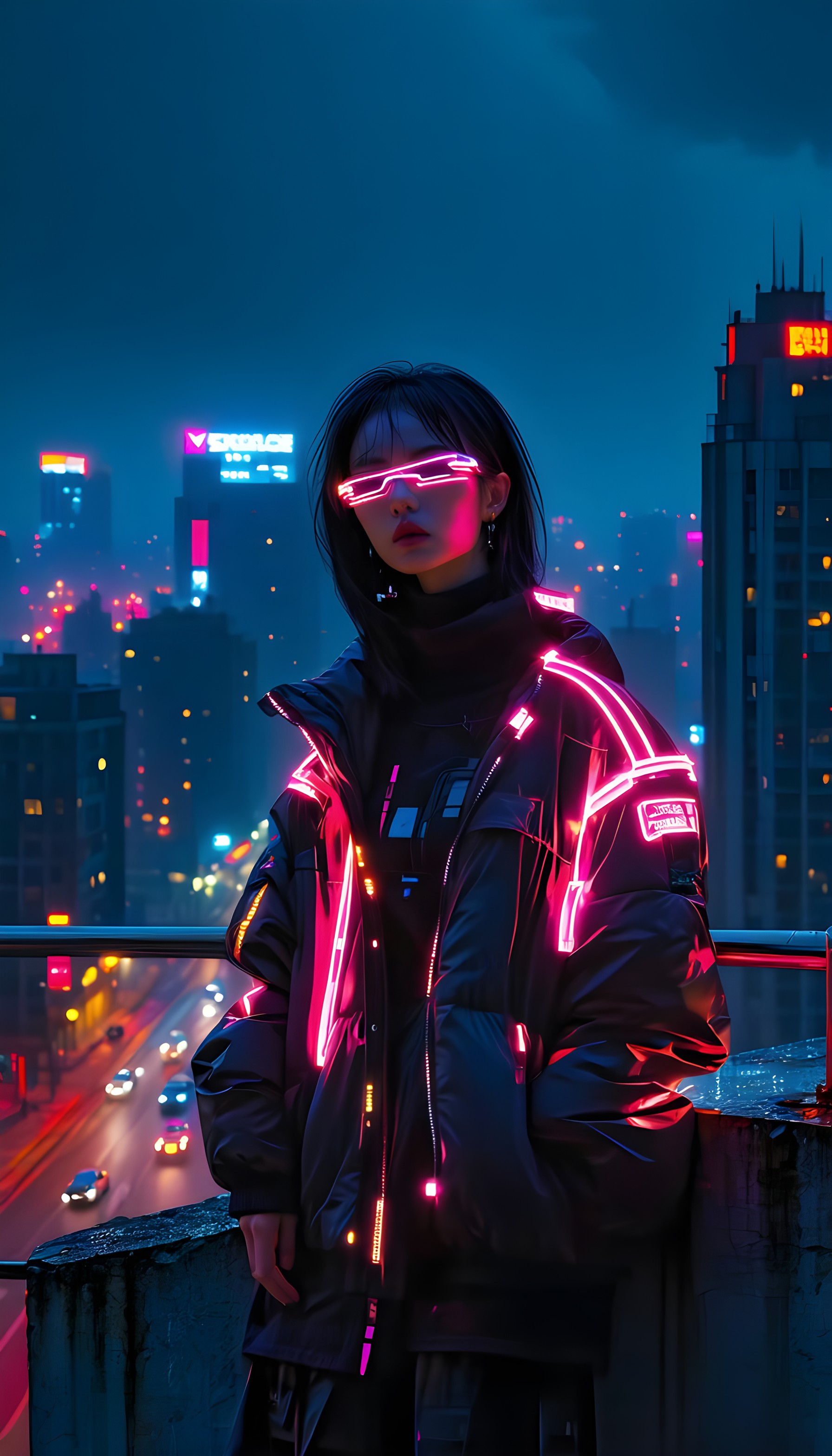 Cyberpunk Girl Neon City Night Mobile Wallpaper, cyberpunk, neon, futuristic, city night, digital art, glowing