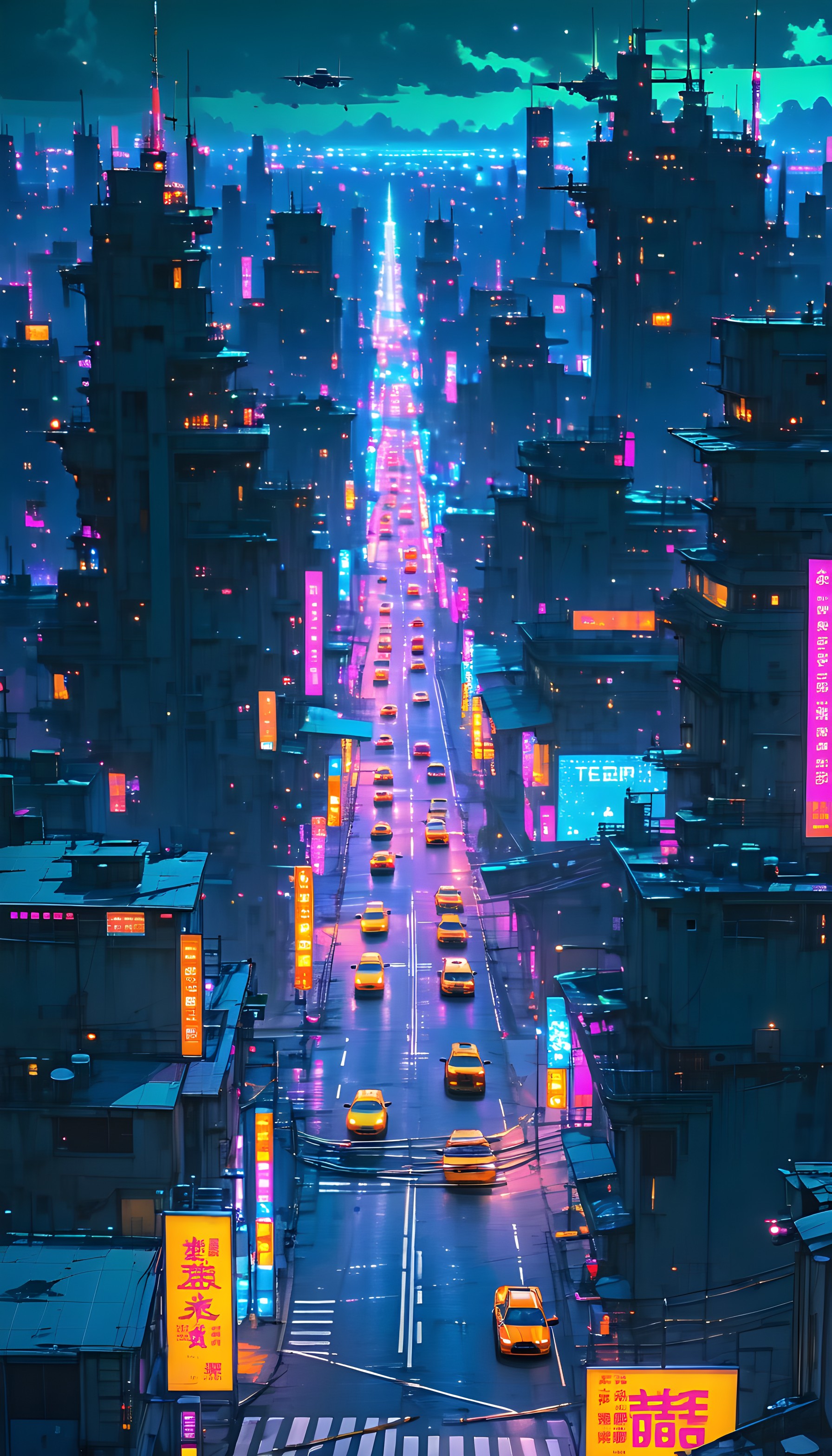 Neon Cyberpunk City Night Street Wallpaper, cyberpunk, neon city, futuristic, sci-fi, night, synthwave
