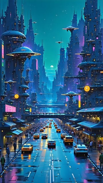 Vibrant Neon Futuristic Cityscape Mobile Wallpaper