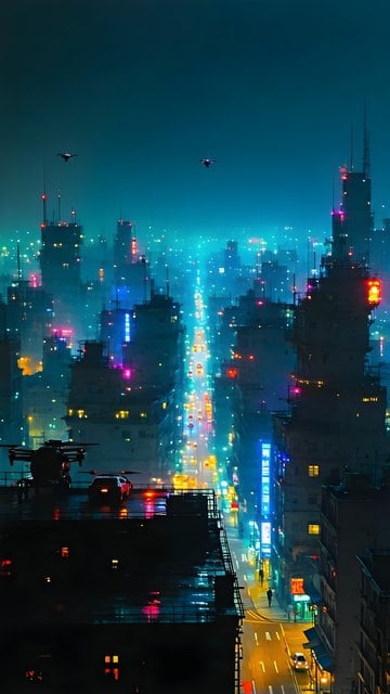 Vibrant Cyberpunk City Night Mobile Wallpaper