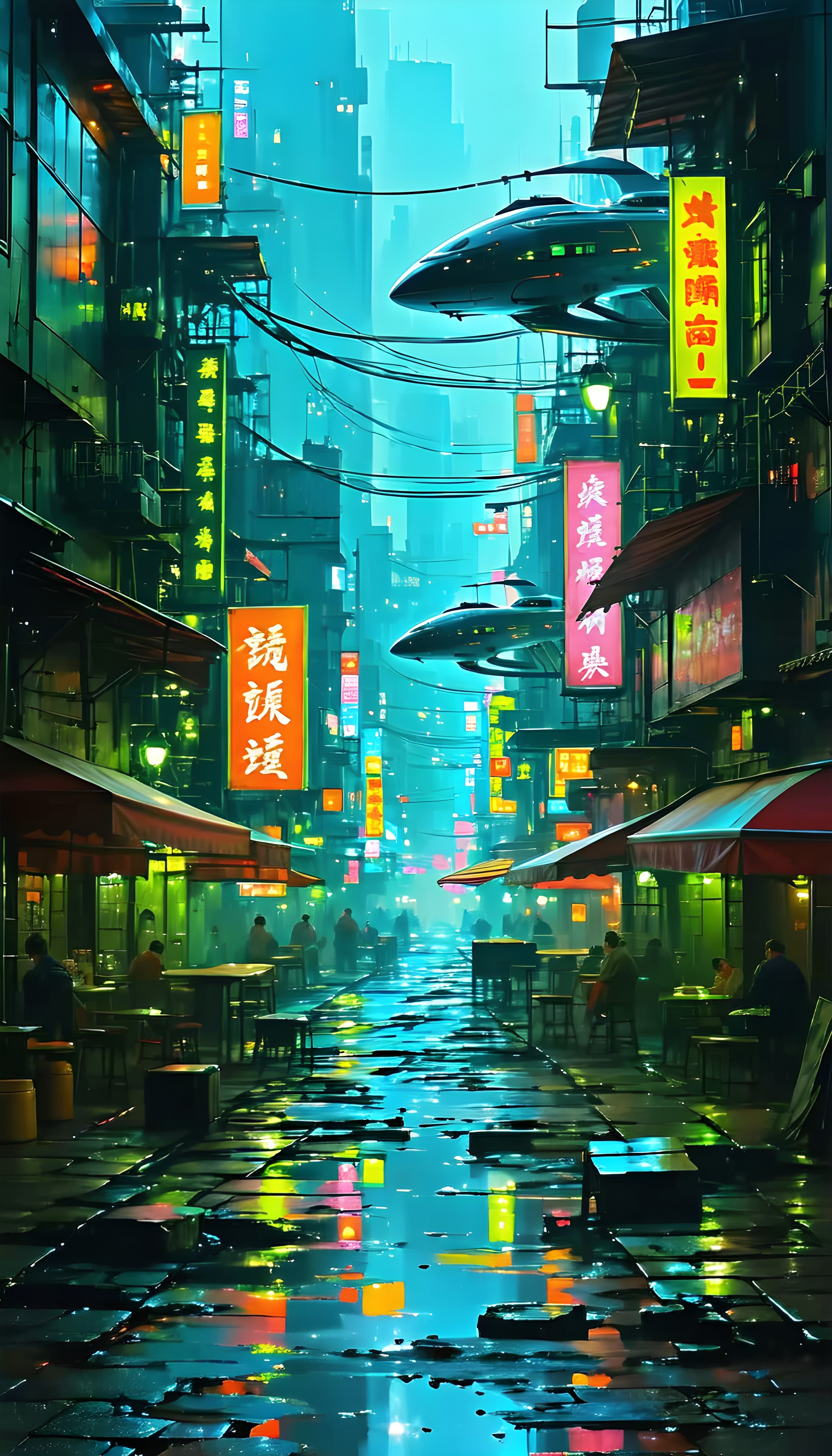 Vibrant Cyberpunk City Night Street Reflections, cyberpunk, cityscape, futuristic, neon lights, night street, reflections