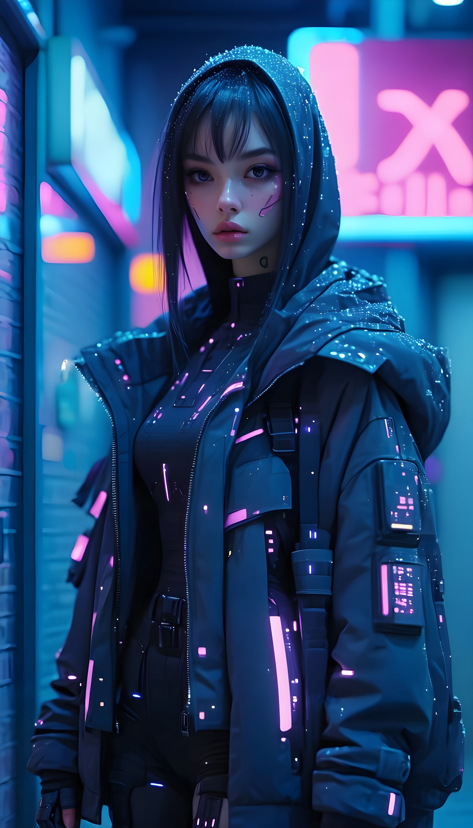 Cyberpunk Girl Neon Aesthetic Mobile Wallpaper, cyberpunk, neon, futuristic, girl, sci-fi, digital art