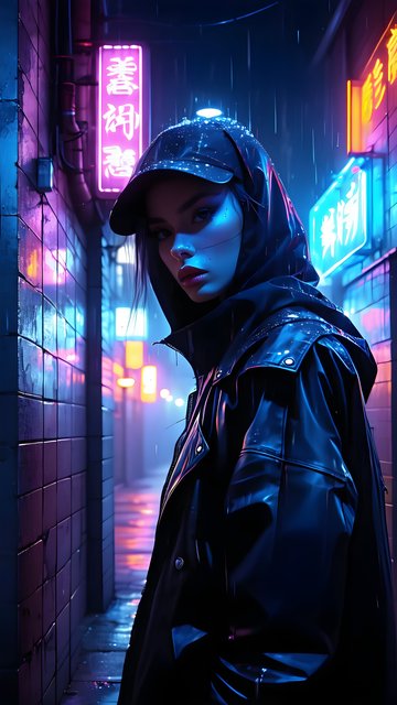 Rainy Night Cyberpunk Street Portrait