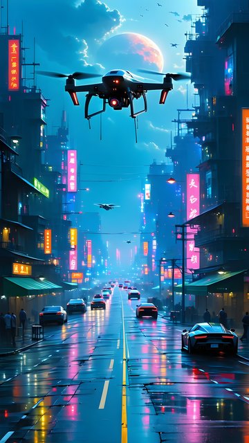 Cyberpunk City Drone Nightscape