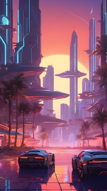 Futuristic City Sunset Drive | Cyberpunk Cars & Neon Sky