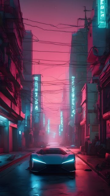 Futuristic Cyberpunk Street Car Neon Glow