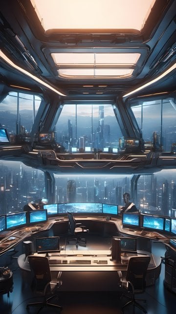 Futuristic Command Center Cityscape Mobile Wallpaper