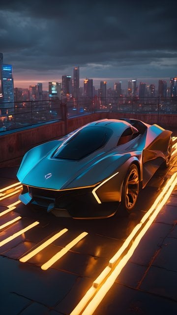 Futuristic Car City Skyline Neon Night Wallpaper