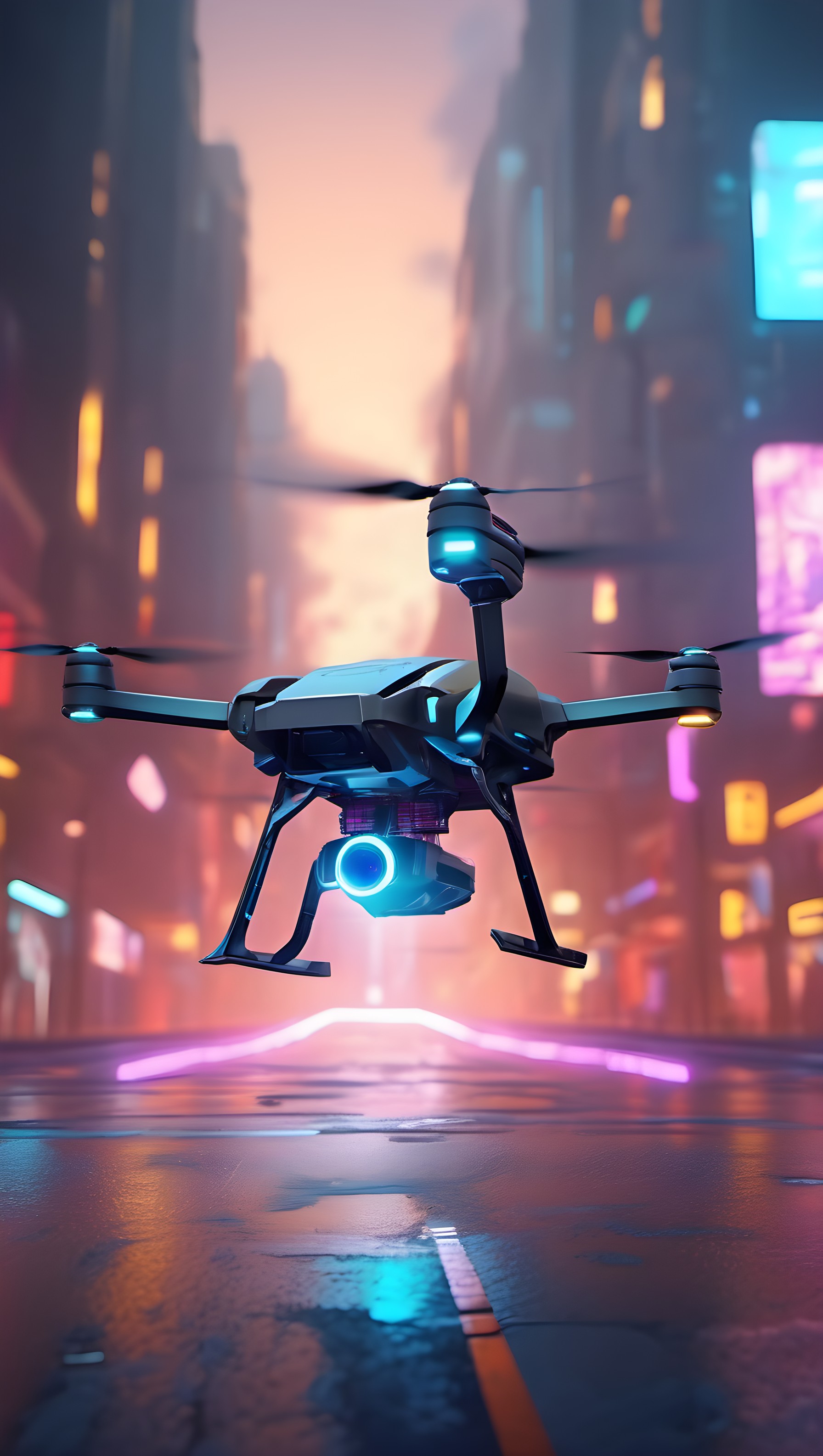 Futuristic Drone Cyberpunk City Neon Mobile Wallpaper, drone, futuristic, cyberpunk, neon city, digital art, sci-fi