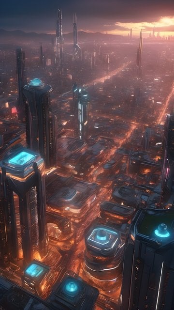 Futuristic City Sunset Glow Wallpaper