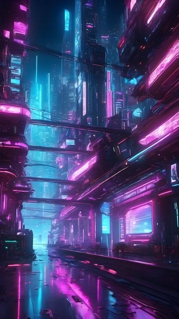 Vibrant Cyberpunk Cityscape Neon Glow