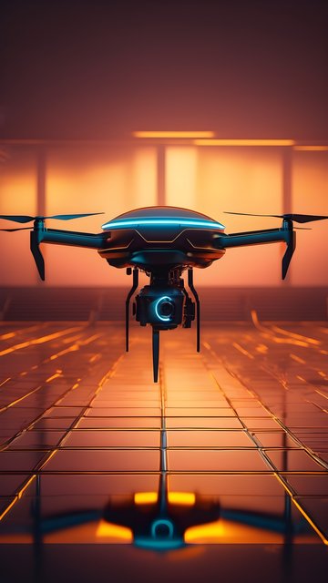 Futuristic Neon Drone Hovering Tech Wallpaper