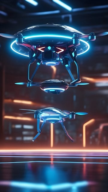 Neon Blue Futuristic Drones Sci-Fi Tech Wallpaper