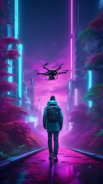 Neon Cyberpunk City Walk with Drone