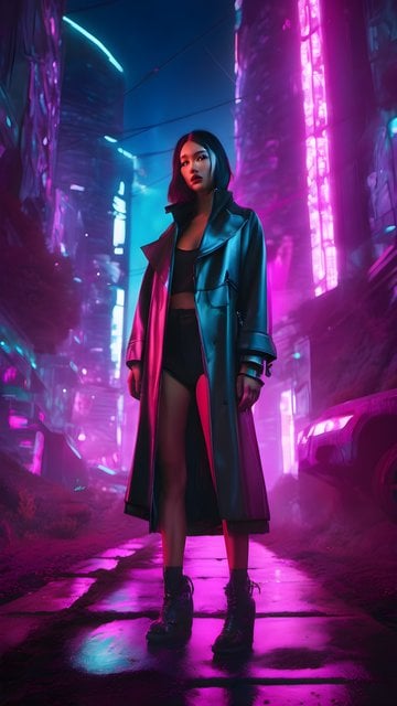 Cyberpunk City Girl Neon Night Wallpaper