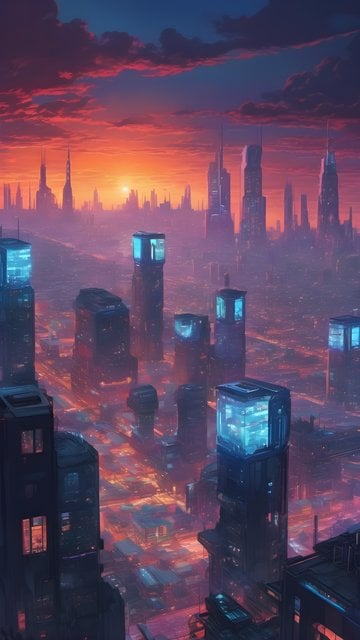 Neon Cyberpunk City Sunset Aesthetic Wallpaper
