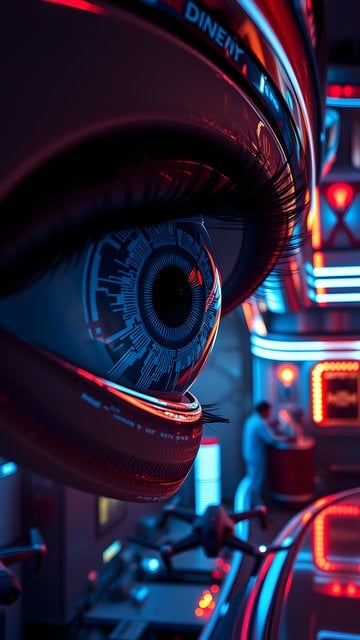 Cybernetic Eye Neon Sci-Fi Wallpaper